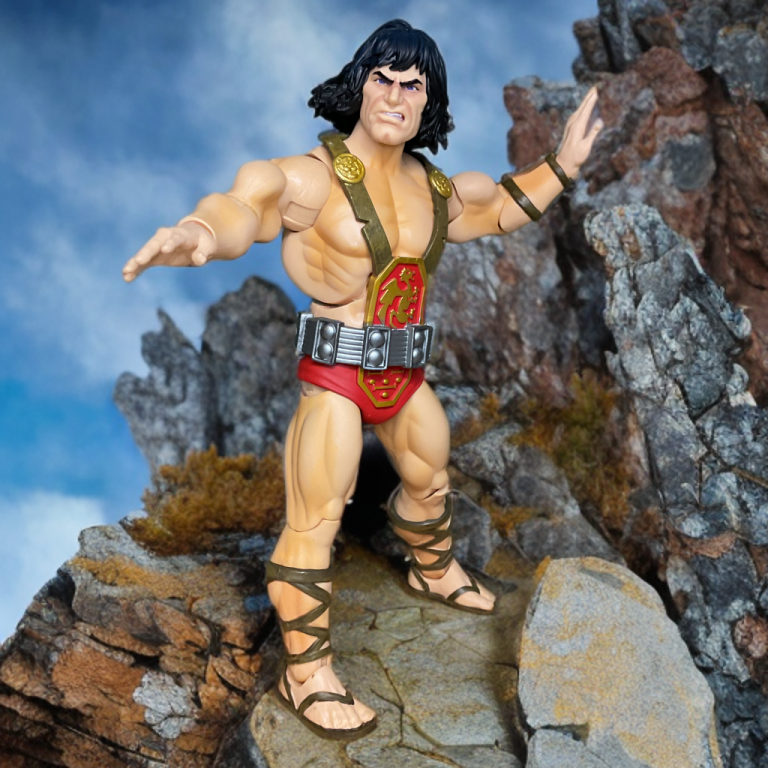 Super7 Kull the Conqueror with fierce angry scowl head swap, intense warrior expression on barbarian king figure.