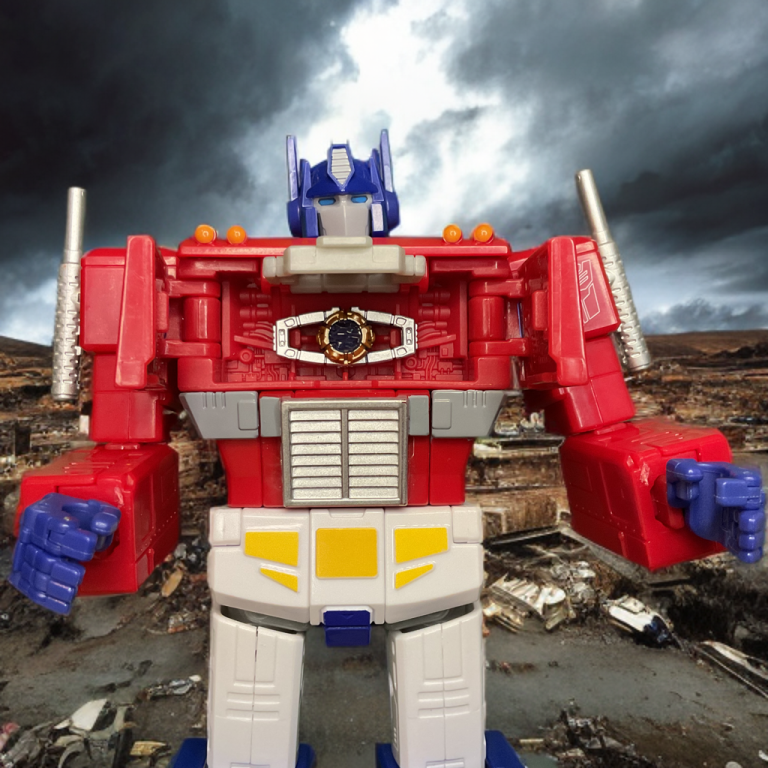 A side view of the Studio Series 86-31 Optimus Prime in truck mode, highlighting the detailed door paneling and metallic silver hubcaps.