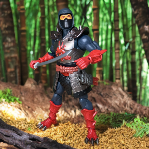 Masterverse Ninjor posed with sword in bamboo forest.