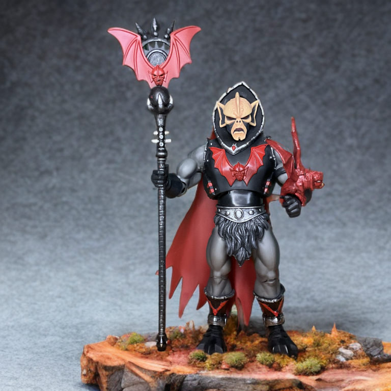 Uma cena de Hordak com Entrapta, destacando seus motivos complexos de validação e conquista em um cenário etheriano futurista.