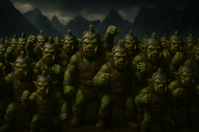 Une horde de Troglodytarum rassemblée dans une vallée sombre se prépare au combat.