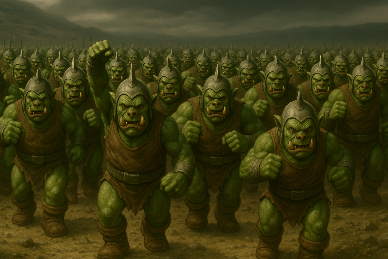 Troglodytarum warriors chanting Gulik’s name in the conquered Hills of Serifornum.