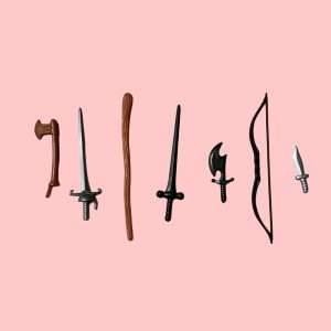 Warrior Beasts accessories including axe, sword, club, sword (v2), bow, and knife.