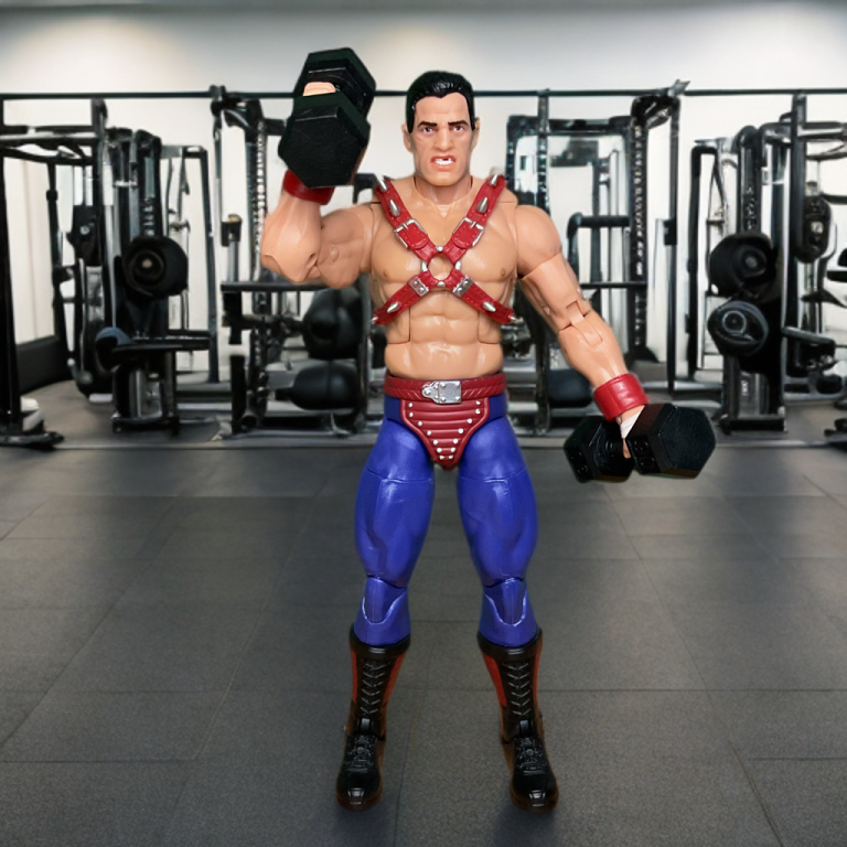Big Boa pumping iron at the Cobra gym.