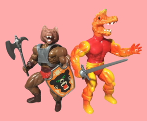 The image displays a comparison between Sungold's Galaxy Warriors and Remco's Warrior Beasts.