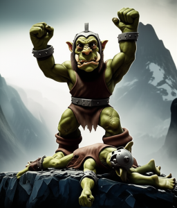 An intimidating portrait of Gulik Horridus over a defeated foe.