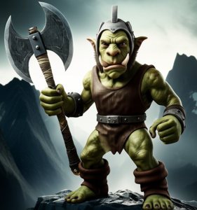 An illustration of a young Gulik Horridus standing within the Ironflame forges.