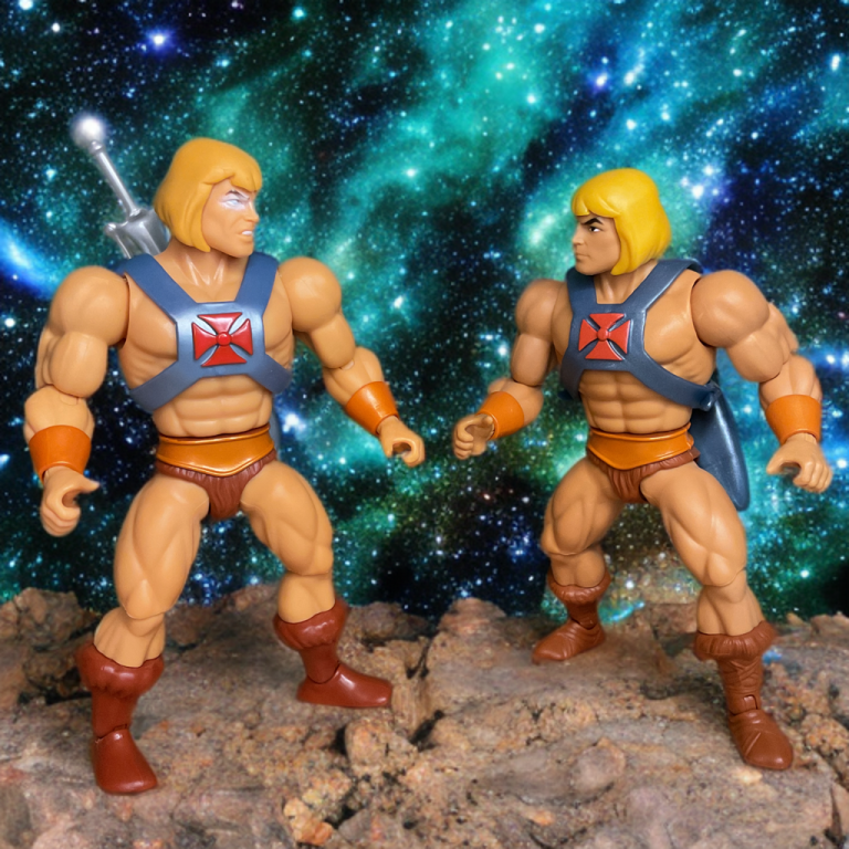 Filmation Cartoon Collection Faker and He-Man in front of a star filled backdrop.