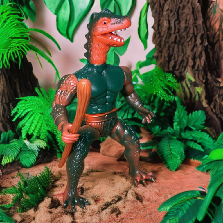 Stegos’ spiked back and club, highlighted by jungle ferns.