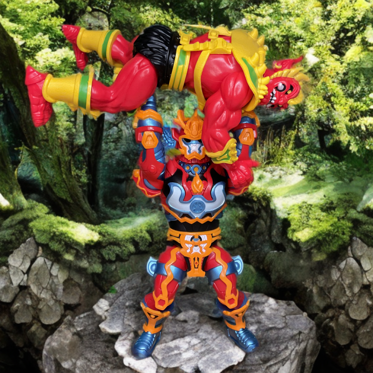 Photo of Barbaro in Divine Armor triumphing over Onitor at a cosmic rift in Dragonore.
