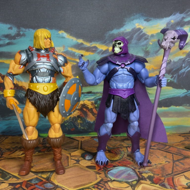 Skeletor commanding Faker in a comic panel, the robot duplicate infiltrating Castle Grayskull with sabotage tools.