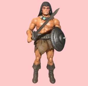 Conan der Barbar (Mezco Toys) wird als Kartenartikel vor einem neutralen Hintergrund präsentiert.