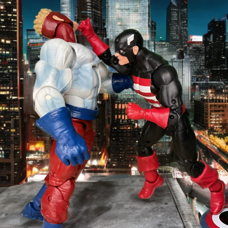 Photo of U.S. Agent and Piledriver in a tense cityscape battle.