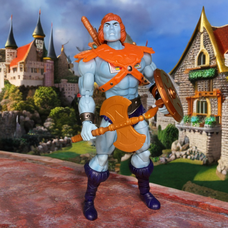 Masterverse Vintage Collection Faker standing in a village in Eternia.