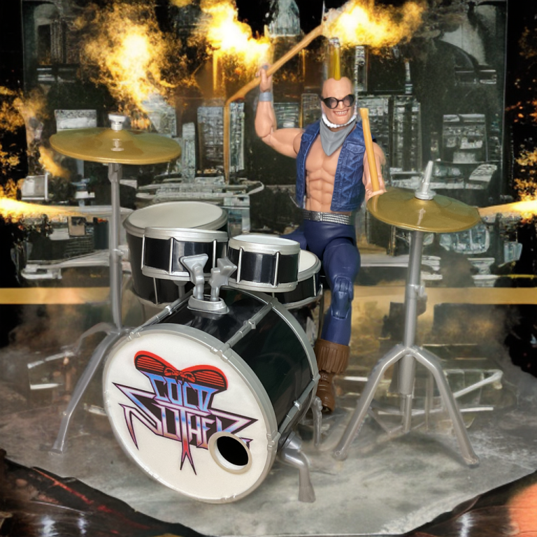 Buzzer, le batteur de Cold Slither sur scène avec la pyro.