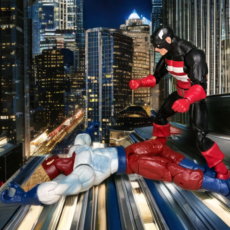 Photo of U.S. Agent and Piledriver in an Asgardian-powered duel.
