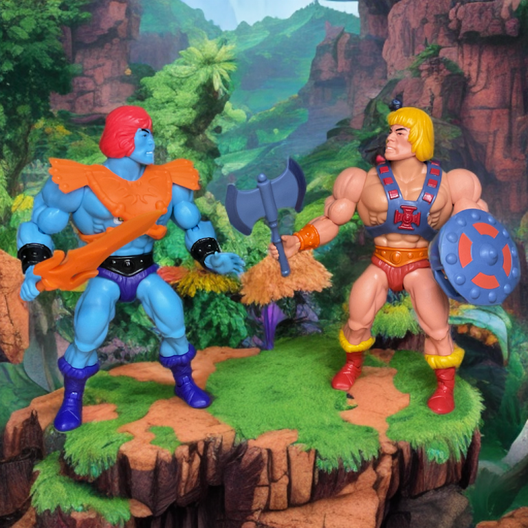 Modern MOTU origins Faker toy displaying He-Man disguise and true android form side by side.