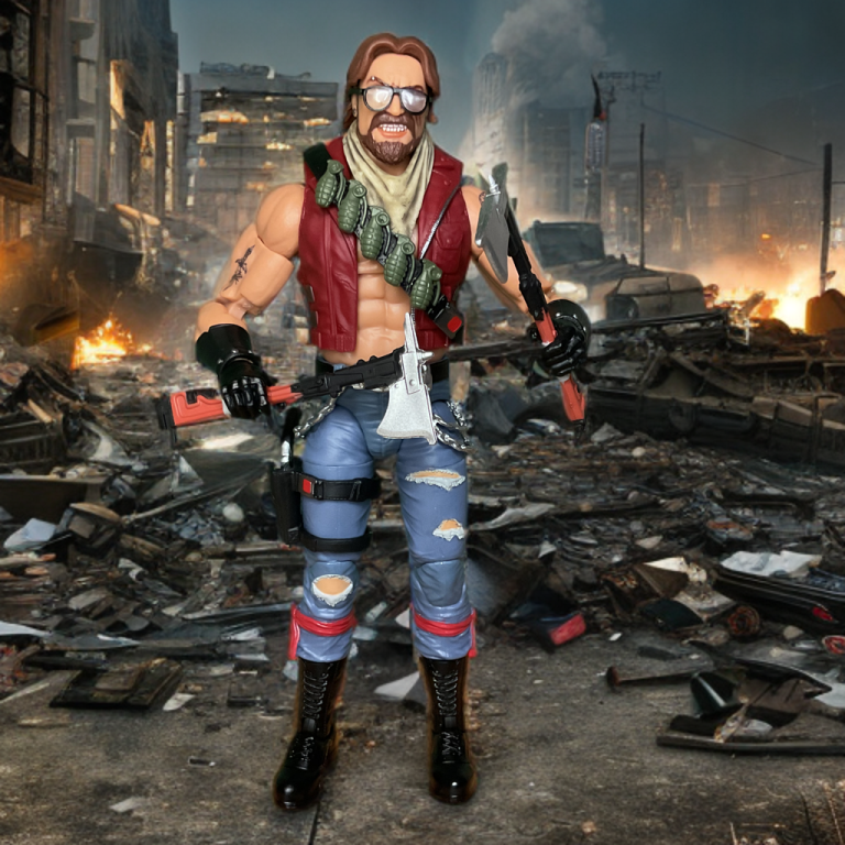 Dynamic pose of Classified Monkeywrench wielding dual custom axes, demonstrating over 20 articulation points for action-ready stances.