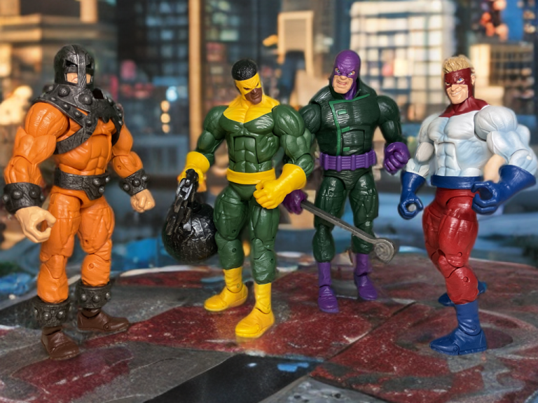 Wrecking Crew united, demolishing cityscape with Asgardian-powered tools.