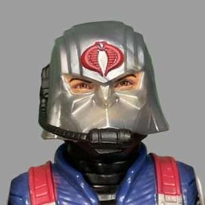 Close-up of G.I. Joe Classified #168 Cobra Commander, showcasing a translucent helmet revealing human eyes and detailed armor panels.