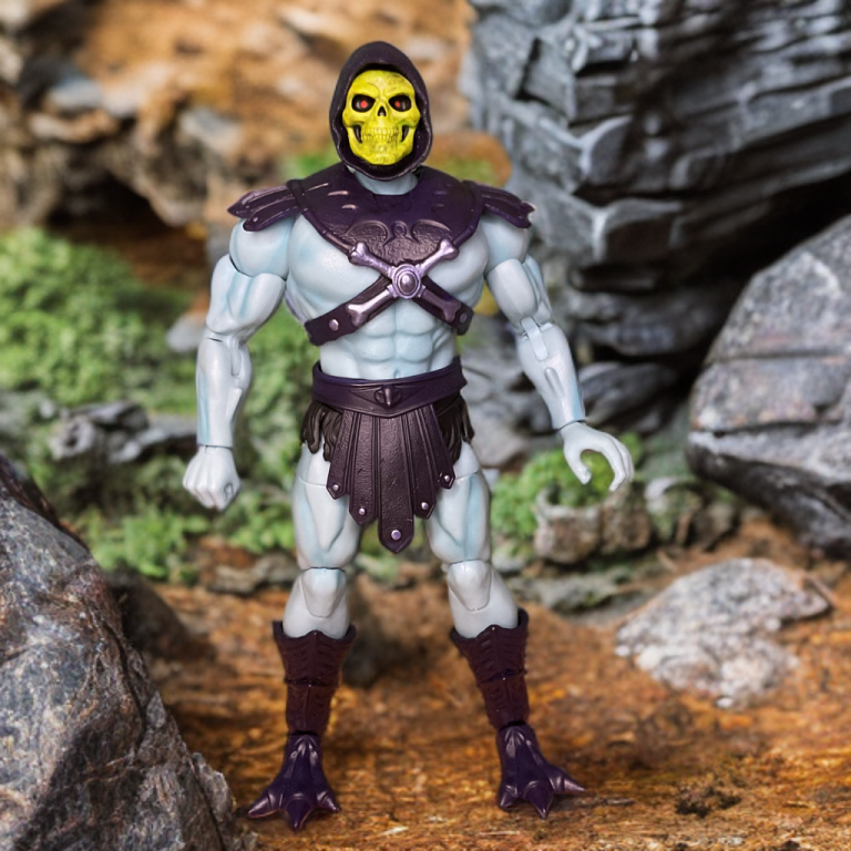 Masterverse Vintage Skeletor’s articulated torso and legs, posed in a dramatic stance.