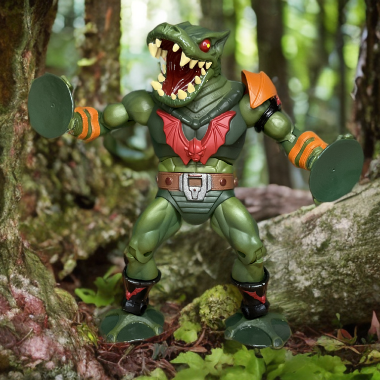 Leech in a fierce pose with suction shields in a forested MOTU Classics photo scene.