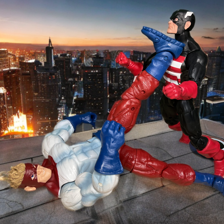 Scene of U.S. Agent striking back at Piledriver’s brute force.