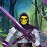 Walmart-exclusive Skeletor figure emphasizing its green-blue skin tone.