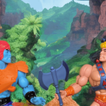Faker vs He-Man MOTU Origins style. Faker features articulated limbs and blue synthetic skin texture.
