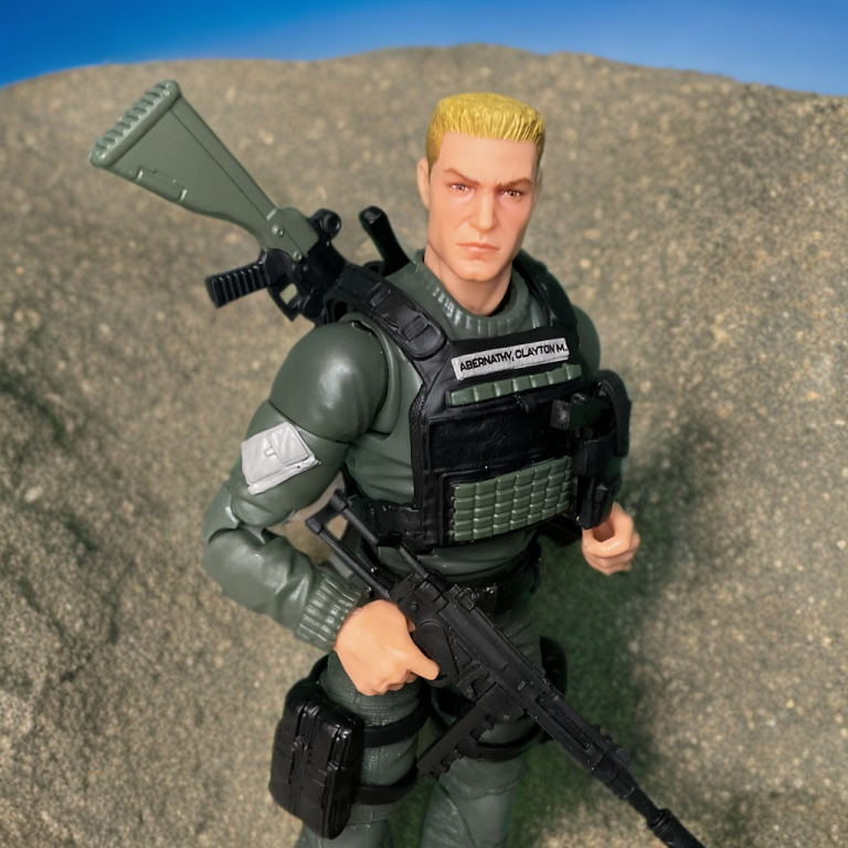 Close up of Hawk 6-inch G.I. Joe Classified figure posed in the desert.