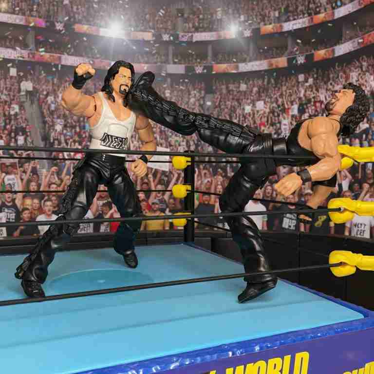 Historical Diesel wrestling match recreated with action figures.