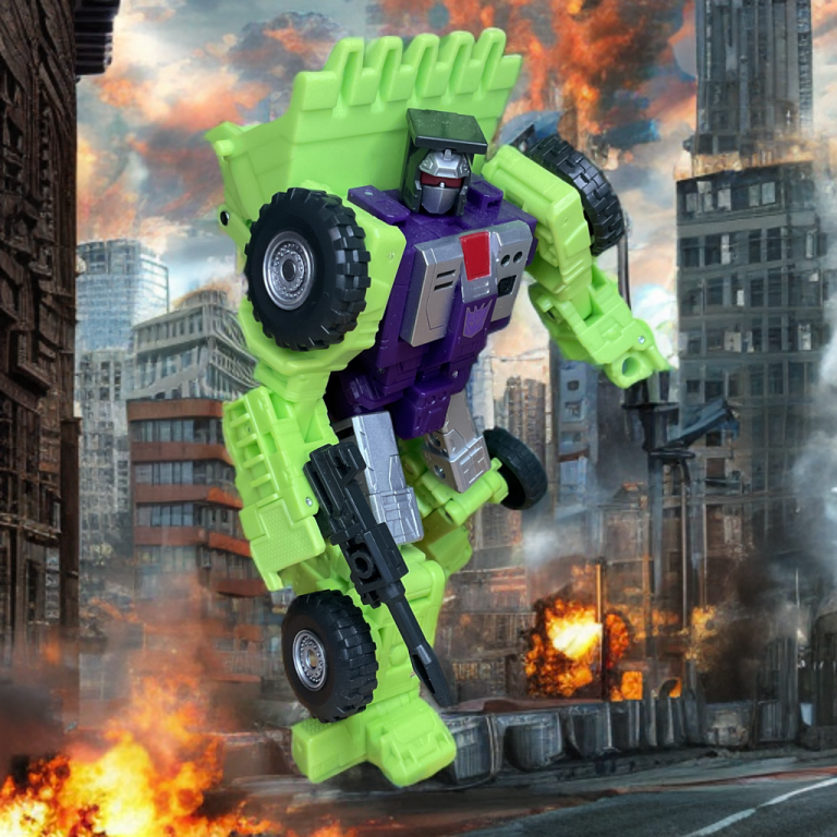 Scrapper in robot mode destroying a city.