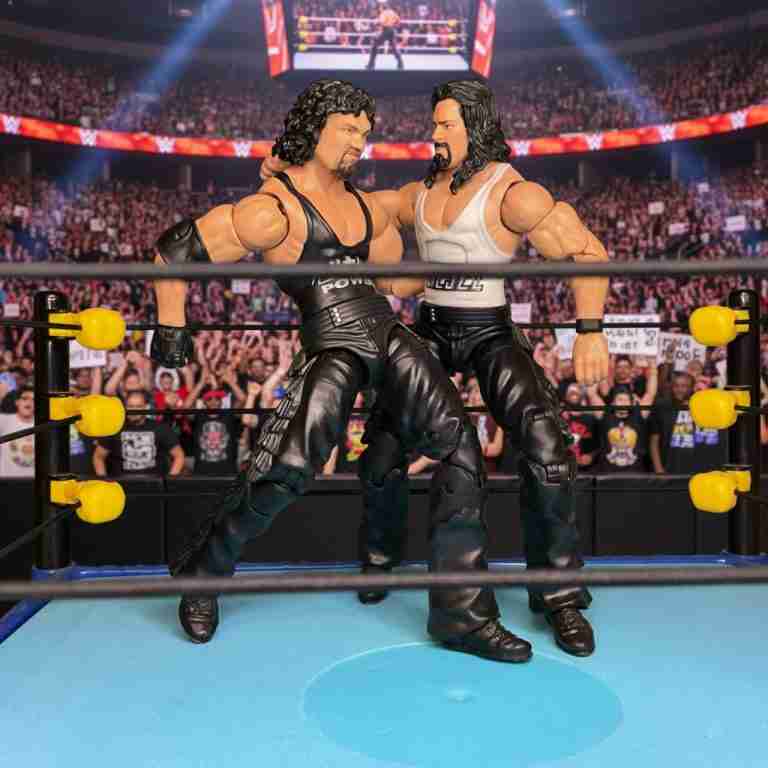 Nash’s Diesel action figure vs. Jacobs’ early Kane persona.