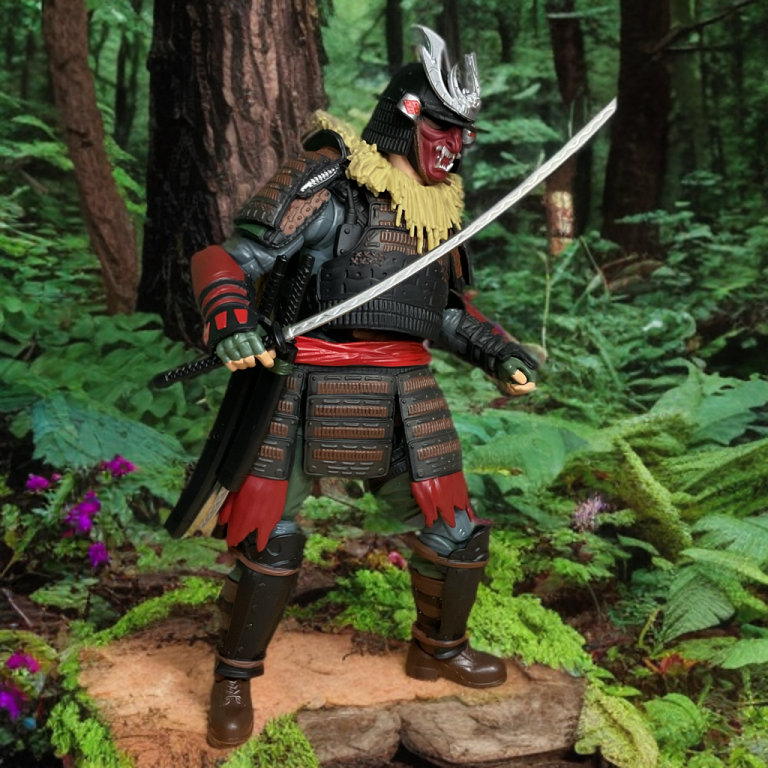 Ein Bild der G.I. Joe Classified #174 Budo-Figur in einem taktischen schwarzen Outfit, die ein Schwert hält.