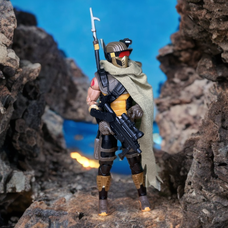 A detailed view of the G.I. Joe Classified #180 Desert Scorpion’s weathered armor.