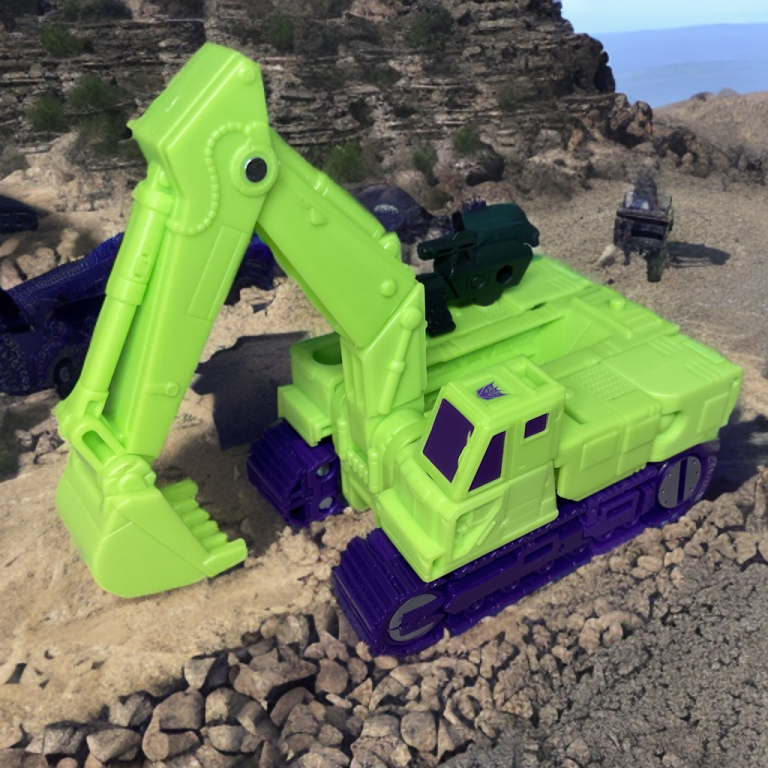 Scavenger in vehicle mode digging in the sand in a desert.