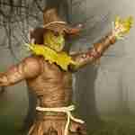 Detailed shot of the Scarecrow figure’s torso, showing tattered cloth sculpting, rope-wrapped textures, and yellowish straw spilling from seams.