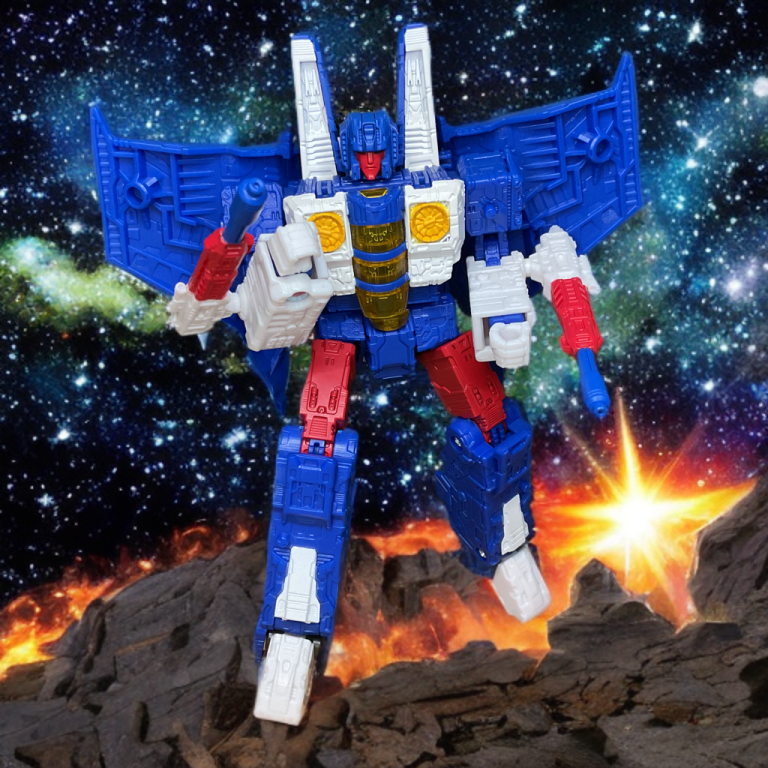 Nacelle in battle pose with starry nebula background.
