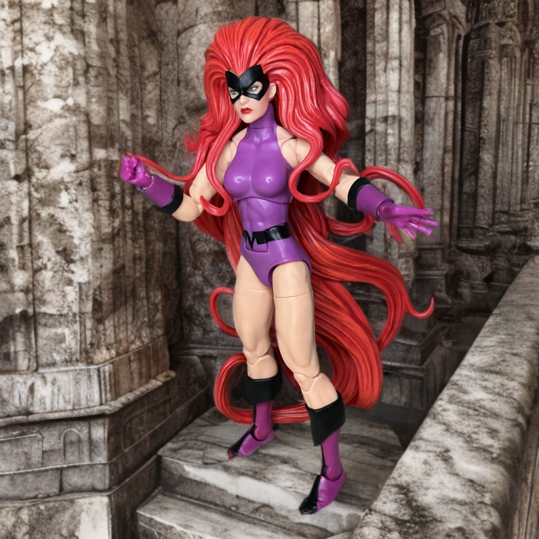 Marvel Legends Medusa posed dynamically among ancient pillars.