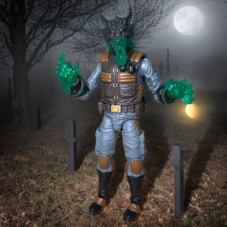 Ghost Viper posed crouching with suppressed rifle and dread projector effect during a full moon.