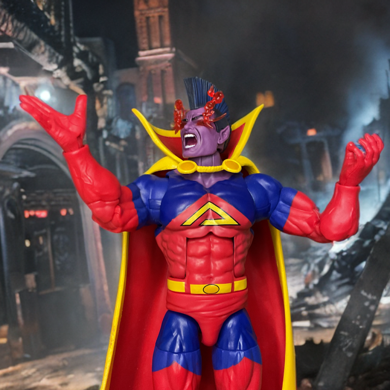 Gladiador desata FX de visión de calor, pecho cromado que atrapa la luz, capa cableada para el drama.