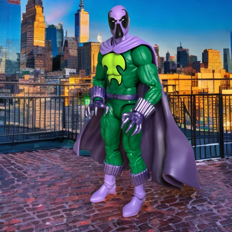 Spider-Man: The Animated Series Merodeador en pose de acción con capa ondulante de alambre y manos con garras
