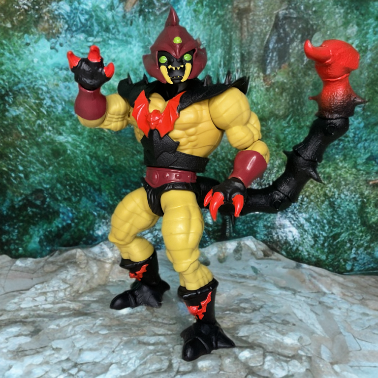 Action pose: Sting-Or coiled low, tail coiled high, claws forward on black base.