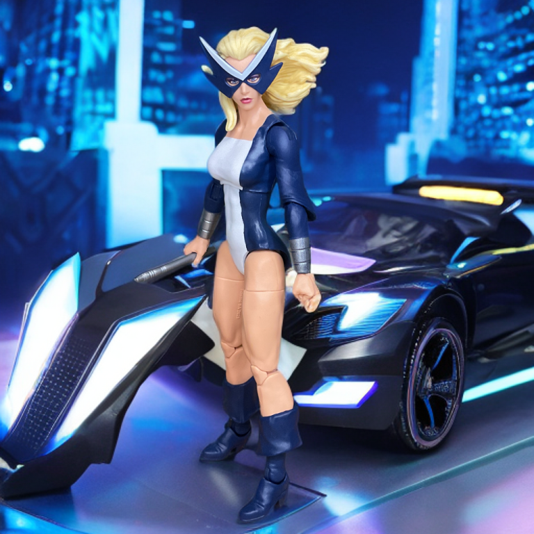 Mockingbird poses in front of a sports car.