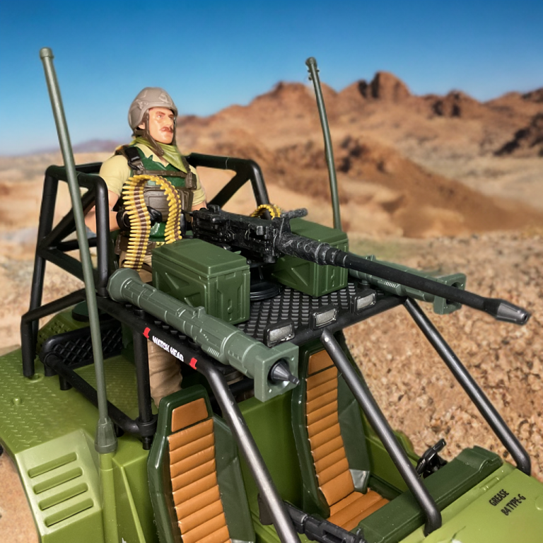 Klassifizierter A.W.E. Striker Maschinengewehrturm auf dem Dach mit orangefarbenen Darts