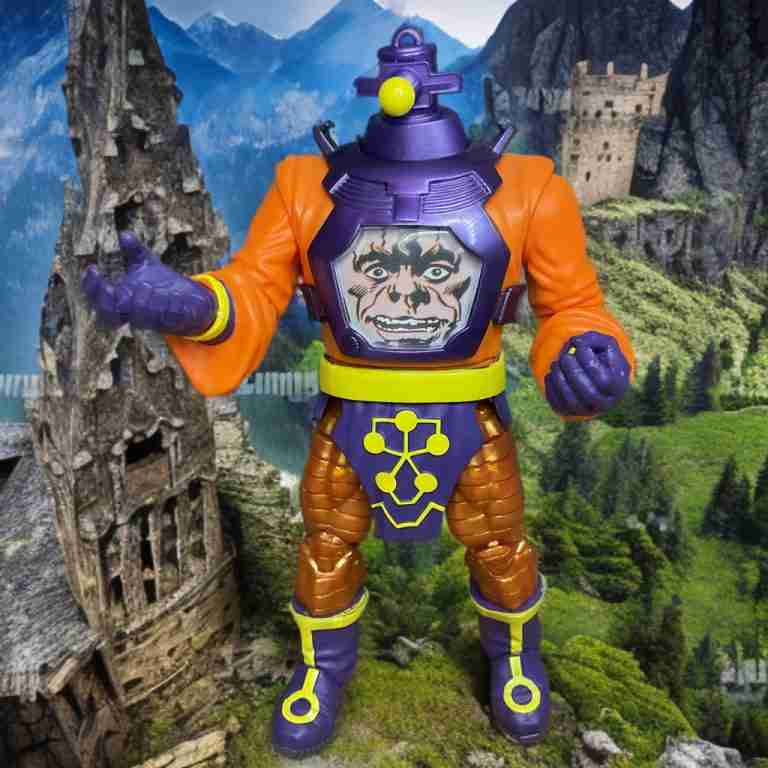 Arnim Zola robot figure with camera head and holographic chest projection, posed dynamically