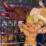 Luger wendet den Torture Rack auf Iron Sheik im Käfig an.